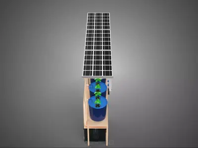 IOT SOLAR POWERED DUTCH BUCKET SYSTEM HYDROPONIC FARMING PLANT 3D model