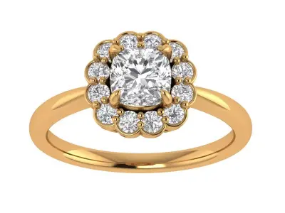 Cushion Diamond Solitaire Ring 3D print model