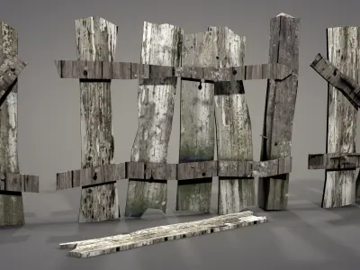 Damaged Fences Low-poly 3D model