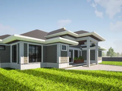 Bungalow Interior And Exterior Model Low-poly 3D model