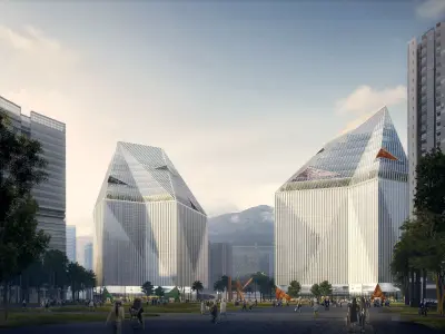 Modern Glass Office Towers Commercial Plaza Exterior 3D model