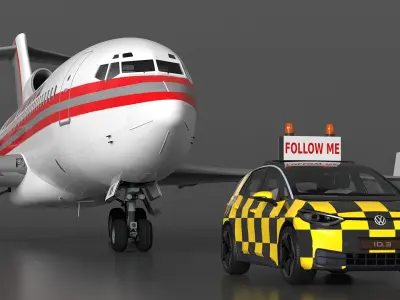  Volkswagen Follow Me Car Accompanies an Charter Boeing 727 