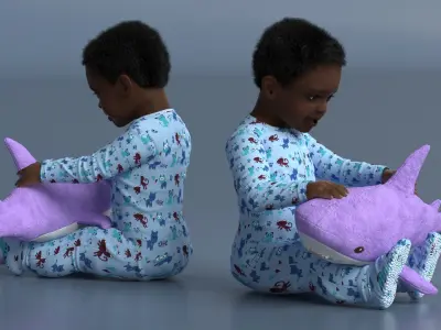  Little Toddler with Stuffed Shark Toy 