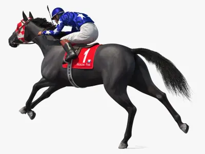  Running Black Racing Horse with Jokey 