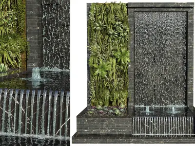 Wall with Plants and Waterfall 3D model