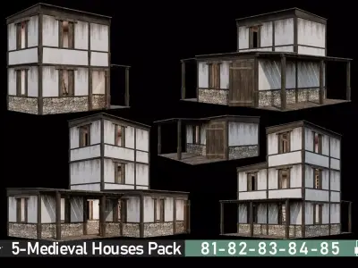 Medieval Houses Pack 81-82-83-84-85 - 4K Textures Game Ready Low-poly 3D model
