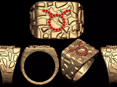 Diamond Taurus Horoscope Zodiac Nugget Ring  3D print model