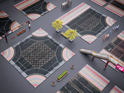 SCIFI STREET ASSET MODULAR KIT CYBERPUNK FUTURISTIC INDUSTRIAL  Low-poly 3D model