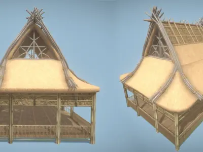Bamboo Beach Bar Building Low-poly 3D model