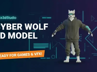Cyber Wolf Base Mesh Techwear Character for Rigging Low-poly 3D model