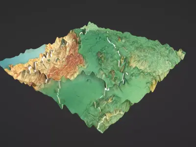 Bolivia Map Topography Low-poly 3D model