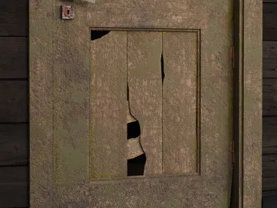 Interior Door 02 Variant 5 Damaged Wood PBR Game Ready Low Poly Low-poly 3D model