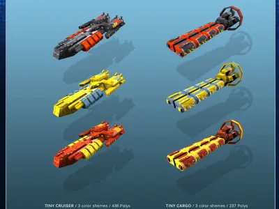 SF Tiny Spaceships Fleet Low-poly 3D model