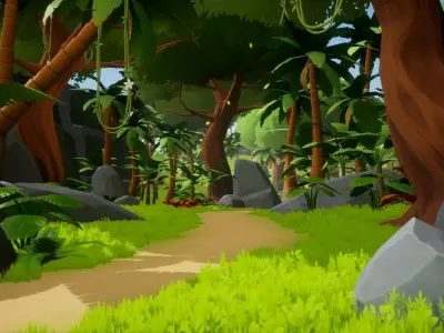 Stylized Tropical Island with Ruins Low-poly 3D model