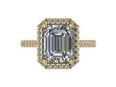 Emerald Halo Ring with pave diamond setting on the band 3D print model