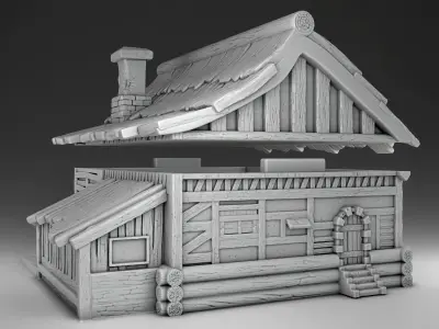 House wooden with roof 3D print model
