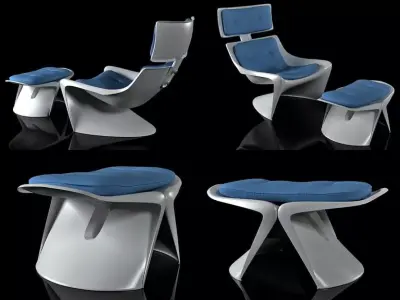 Hvilestol med Skammel Free 3D model