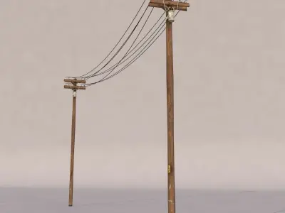 Old Wood Pole Low Poly 3D model
