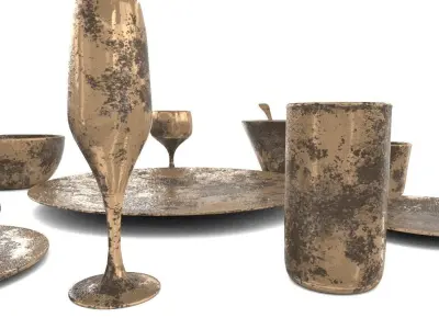 Dirt and Rusty Table Ware Low-poly 3D model