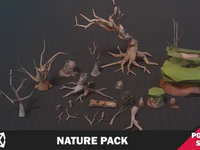 Nature Pack Low Poly Cartoon Trees Grass Plants and Rocks Low-poly 3D model