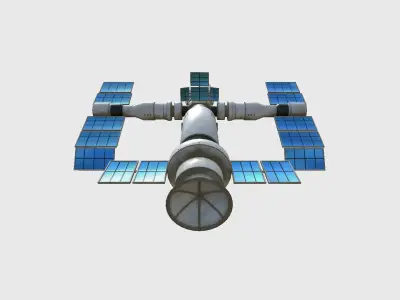 Satellite F07 Dirty Blue - SciFi Space Design Low-poly 3D model