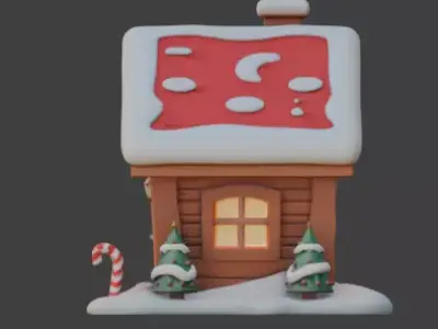 Cozy Winter Christmas Log Cabin 3D Model Low-poly 3D model