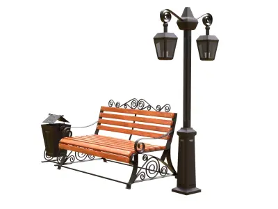 Bench urn streetlight PBR 3D model