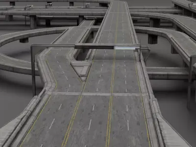 Highway and bridge Low-poly 3D model