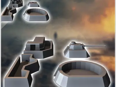 Set of blockhouse fortifications with German Panzer V Panther tu 3D print model
