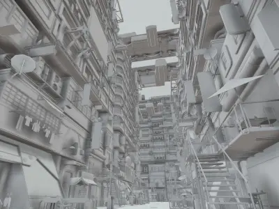 Cyberpunk  City Kitbash Low-poly 3D model