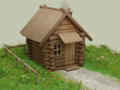 Wooden House Low-poly 3D model