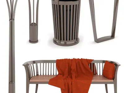 Lanscapeforms Concord  Bench Poe Litter Path Light Bike Rack 3D model