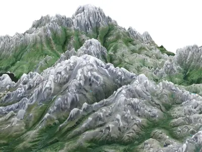 Mountain Lowpoly map with mountains and lakes 3D model