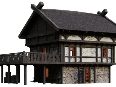 Old Medieval Building House 4K Textures GameReady 51 Low-poly 3D model