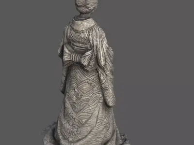 Captivating Japanese Geisha Statue Game Ready Low Poly 3D Model Low-poly 3D model