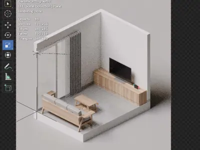 Isometric Living Room 3D Render illustration 3D model