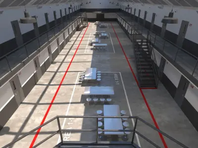 Prison 1 cell with tables and chairs 3D model