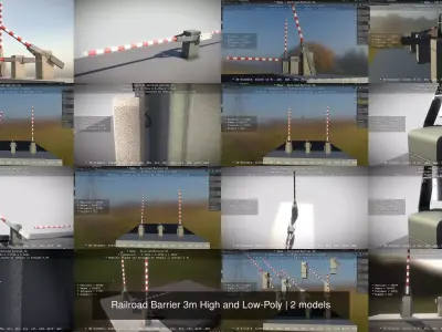 Railroad Barrier 3m High and Low-Poly 3D Model Pack