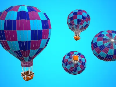 HOT AIR BALLOON CARTOON STYLIZED 01 Low-poly 3D model