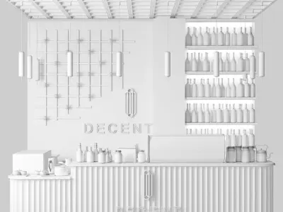 Design project of a coffee shop with a mini bar and wine 3D model