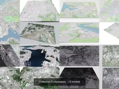 Collection 5 cityscapes   3D Model Pack