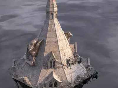 Medieval Lion Tower Overgrown Turret Tower 9  3D model