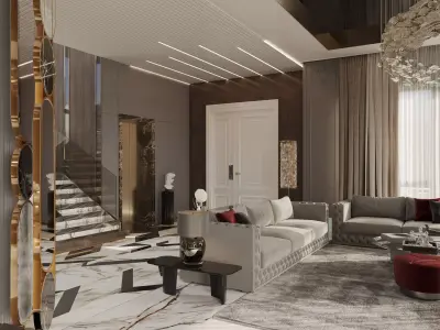 Luxury Villa Interior Living Dining Entrance Staircase Sitting  3D model