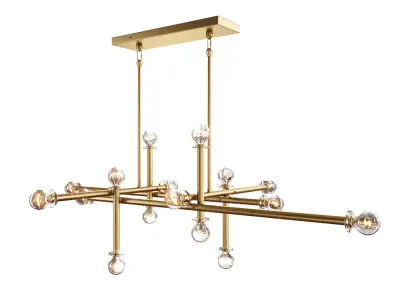 Milano  Wide Polished Brass 16 Light Linear Chandelier 3D model
