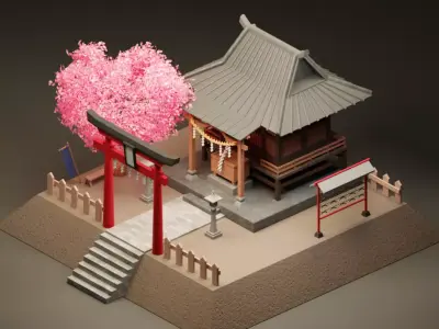 Japan Shrine - Cartoon Game Isometric Low-poly 3D model