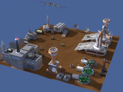 Low Poly Cartoony Space Colony Pack Low-poly 3D model