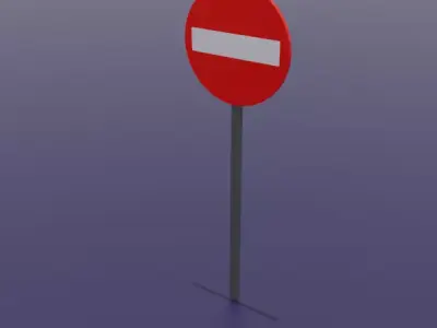 Low Poly Warning Road Sign City Game Ready Street Prop Low-poly 3D model
