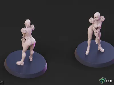Cyberpunk Scrapper Girl Pose 2 - 3 Variants and Pinup 3D print model