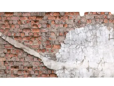 Brick ruined wall with wires Low-poly 3D model