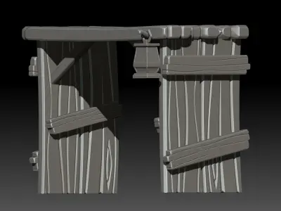 Stylized wooden gate 3D model